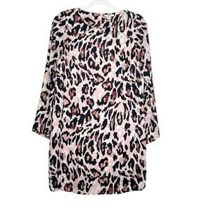 BAR III Leopard Dress Long Sleeve Relaxed Fit Animal Print Pink Multi Size Small